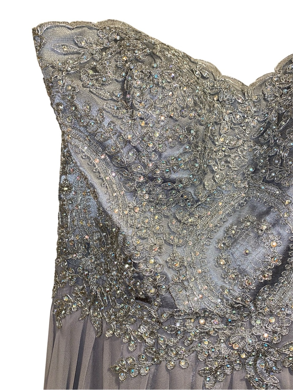 Strapless Grey-Blue Prom Evening Gown with Sweatheart Neckline and Corset Back - Picture 6 of 16